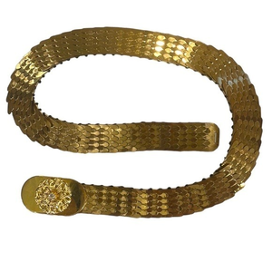 Vintage 80s Mermaid Scale Circle Medallion Rhyme-stone Center‎ One Size Belt